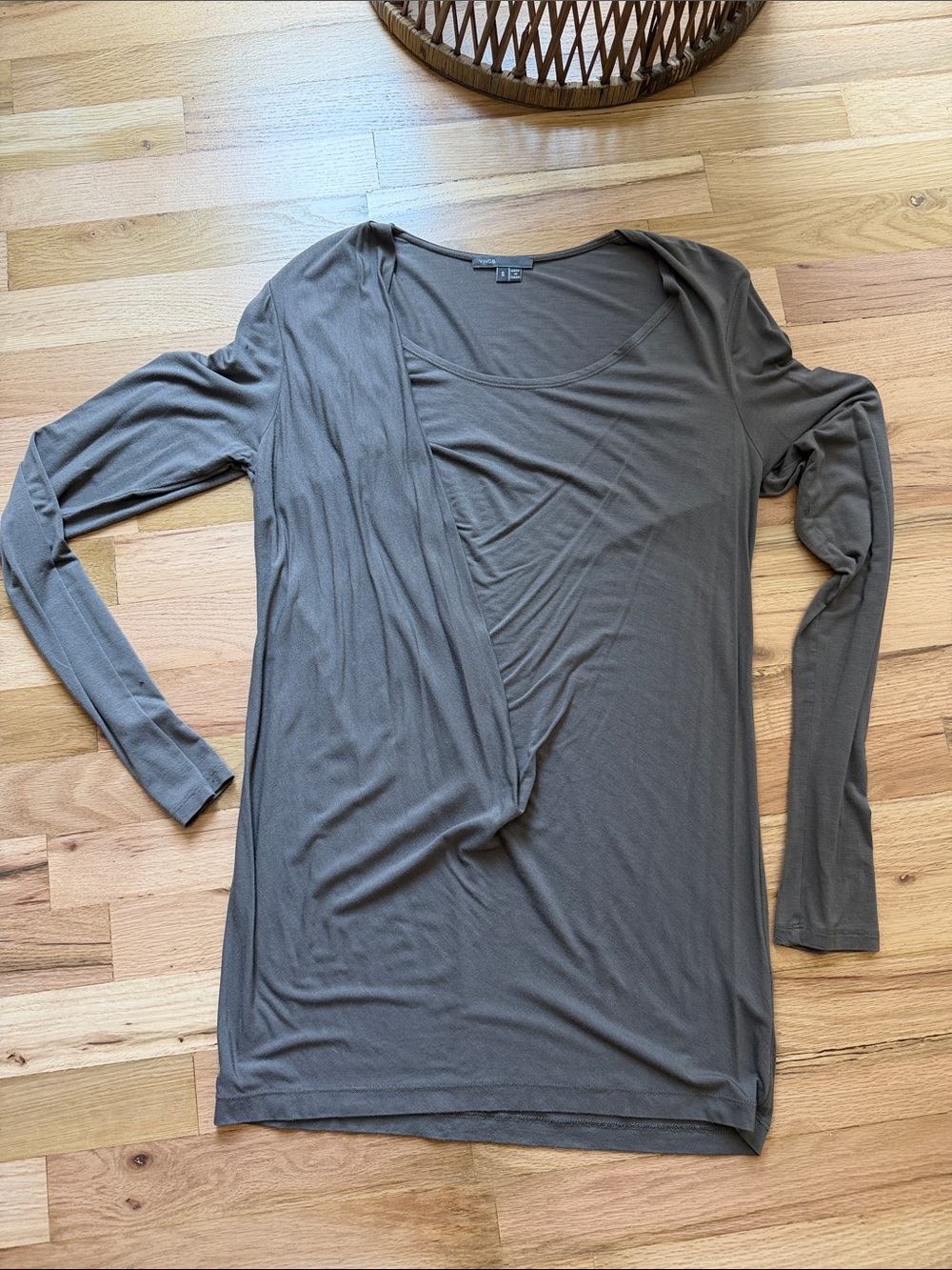 Vince Olive Scoop Neck Long Sleeve Top